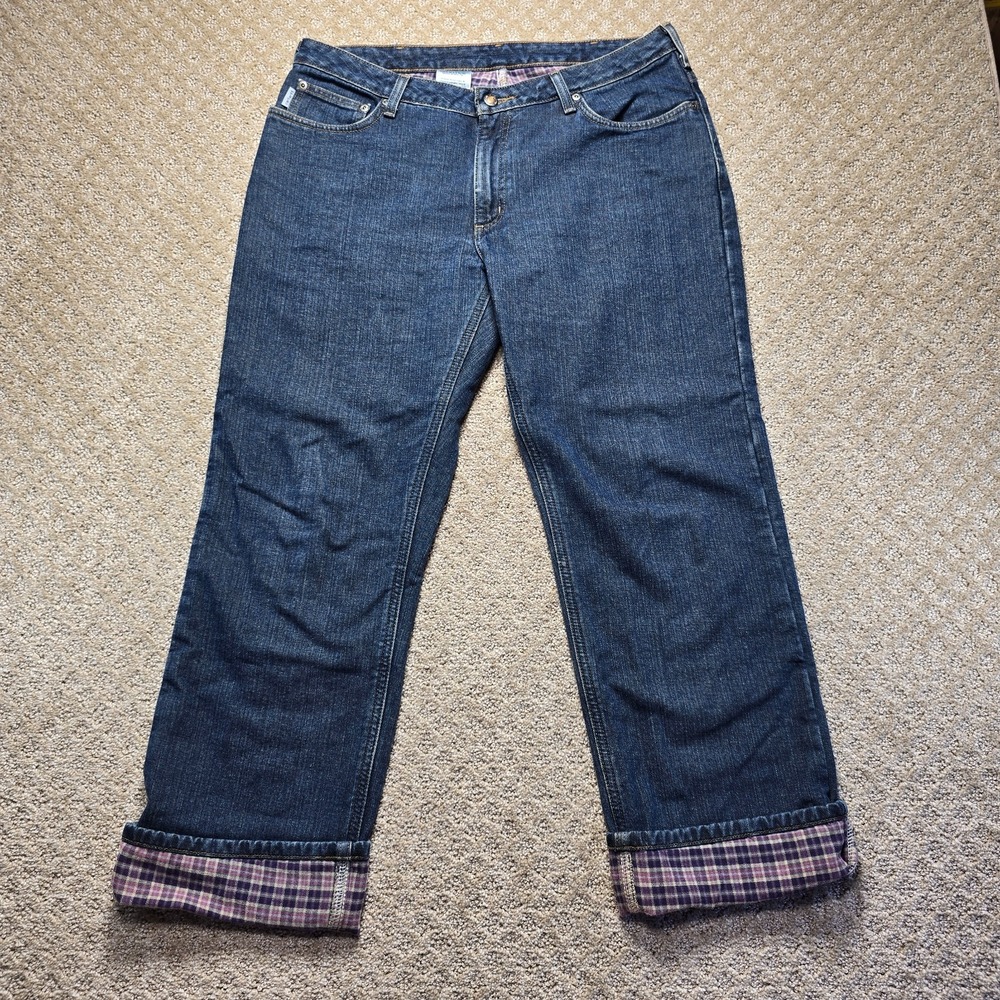 Carhartt Women's 12x30 Flannel Lined Jeans Blue Denim Straight Leg Workwear